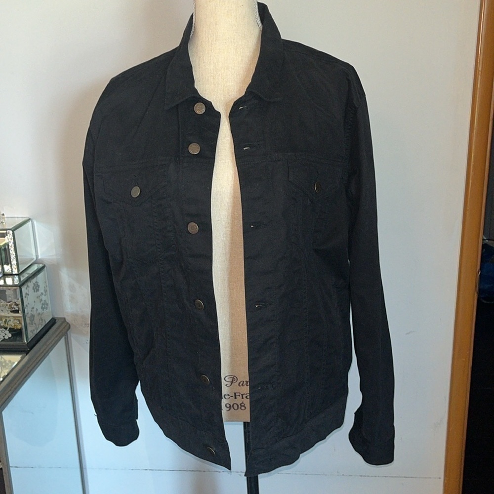 Denim & Flower Ricky Singh Black Men's Trucker Jacket Outerwear Stretch L NWOT